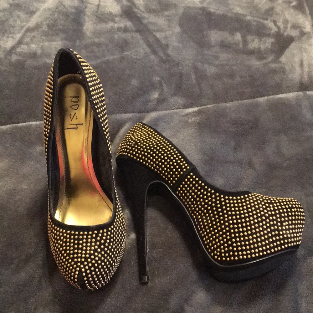 Black heels, with gold flat studs